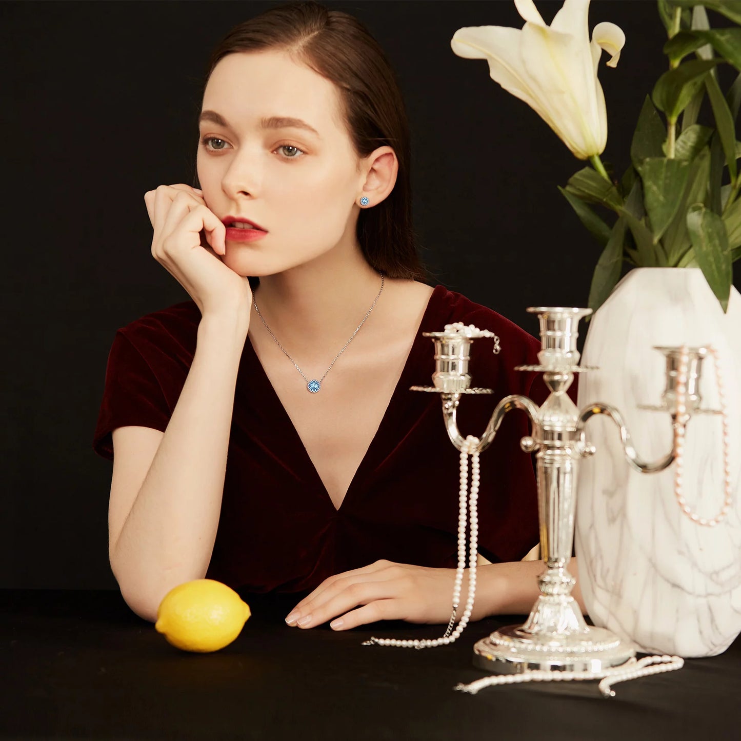 Birthstone Necklace for Women 925 Sterling Silver Necklaces January round Red Garnet Crystal Pendant Necklace Gifts