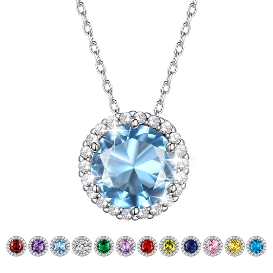 Birthstone Necklace for Women 925 Sterling Silver Necklaces January round Red Garnet Crystal Pendant Necklace Gifts